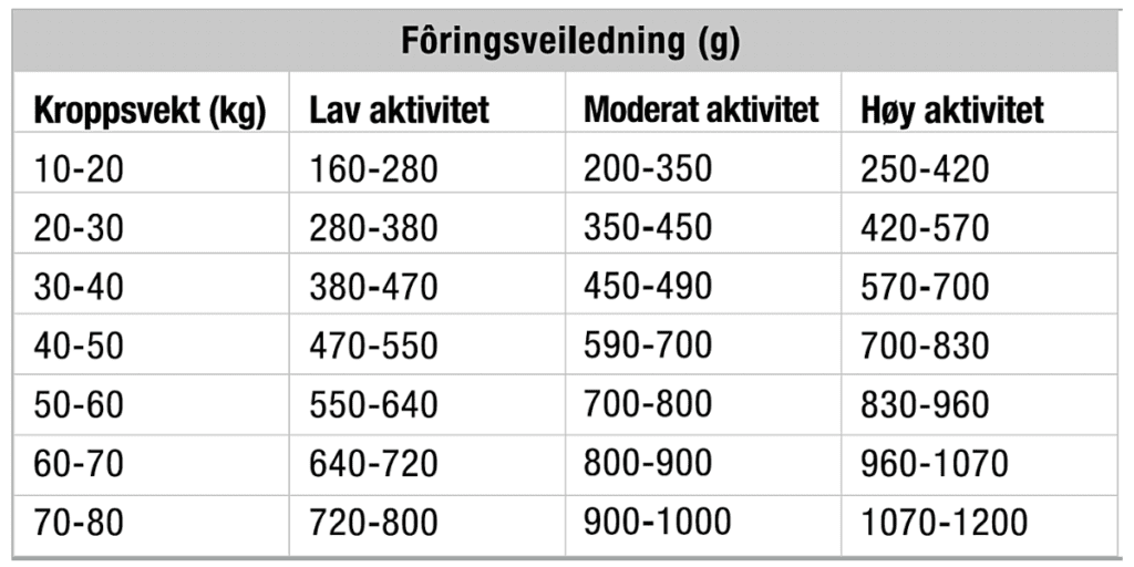 Fôringsveiledning voksen stor